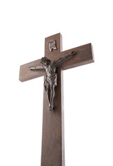 Wall Mural - Old crucifix isolated on white background with clipping path