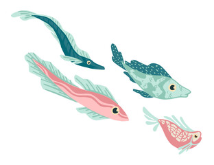 Wall Mural - set of sea exotic fishes flat vector illustration isolated on white background