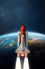 Leinwandbilder - Space shuttle launch in outer space from Earth. Planet surface. Rocket on orbit of the planet. Elements of this image furnished by NASA	
