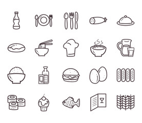 Poster - Food line style icons bundle vector design