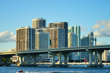 Miami downtown and beach at sun set