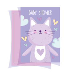 Canvas Print - baby shower, cute little cat animal hearts love invitation card cartoon