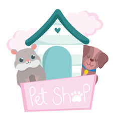 Sticker - pet shop, little dog hamster wooden house animal domestic cartoon