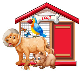 Wall Mural - Dog cage with animal group cartoon isolated