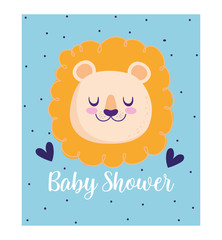 Wall Mural - baby shower, cute lion animal hearts cartoon, theme invitation card dotted background