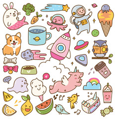 Sticker - Set of kawaii doodles design element