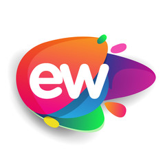 Letter EW logo with colorful splash background, letter combination logo design for creative industry, web, business and company.