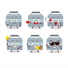 Wall Mural - Grey lunch box cartoon character with various types of business emoticons