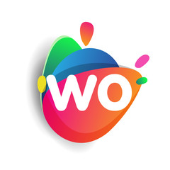 Letter WO logo with colorful splash background, letter combination logo design for creative industry, web, business and company.