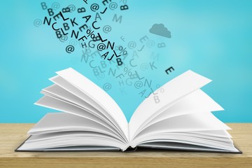 Canvas Print - Open book with letters flying away. Education concept