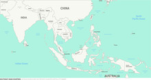 Southeast Asian Countries Map. Detailed World Map Vector With Country,Capital,City Names.