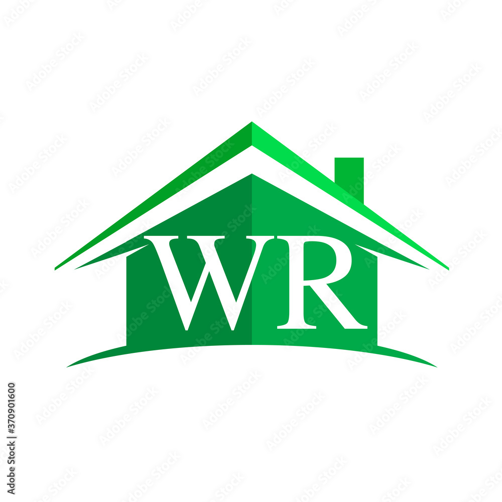 initial logo WR with house icon and green color, business logo and ...