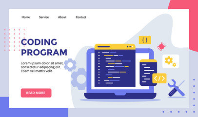 Wall Mural - codling program on display laptop screen for web website home homepage landing page template banner 