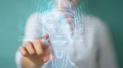 Aufkleber - Woman using digital artificial intelligence head interface 3D rendering