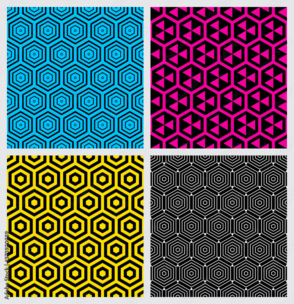 Image vectorielle Stock Seamless patterns set, geometry hexagons shapes ...