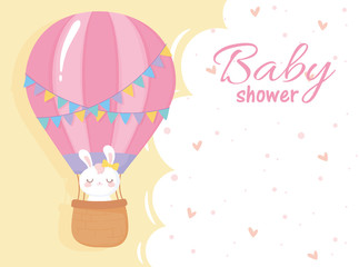 Canvas Print - baby shower, white rabbit in air balloon welcome newborn celebration card