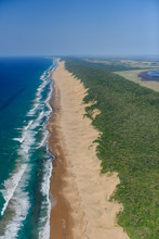 Ariel View Of The Maputaland Coastline Showing The Forested Dunes And A Small Section Of Lake St Lucia. Isimangaliso Wetland Park. KwaZulu Natal. South Africa.