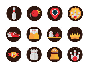 Wall Mural - bowling game recreational sport crown trophy ball smartphone glove block and flat icons set