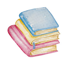 Watercolor Books Textbooks Stack