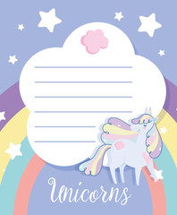 Sticker - happy birthday unicorn cartoon rainbow stars celebration invitation card