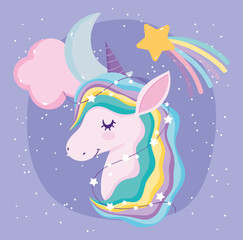 Poster - unicorn shooting star moon clouds stars cartoon