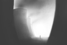 Illustration Of Industrial Pollution Problem, Black And White Minimal Surreal Concept