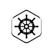 Logotipo estilo nautical. Icono plano timón en hexágono lineal en color negro