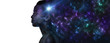 Black woman profile with space background, panorama
