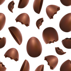 Sticker - Realistic 3d Detailed Chocolate Eggs Seamless Pattern Background. Vector