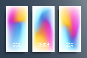 Fototapete - Blurred backgrounds set with modern abstract blurred color gradient patterns on white. Smooth templates collection for posters, banners, flyers and cards. Vector illustration.
