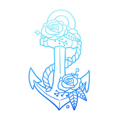 Rose Flower with Vintage Anchor Design. Nautical Floral frame ornament vector style. Decoration Design Empty illustration.