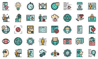 Poster - Testing software icons set. Outline set of testing software vector icons thin line color flat on white