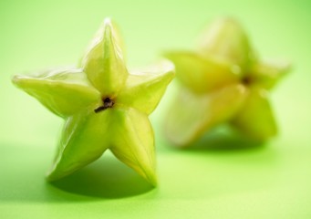 Carambola Star Fruit, averrhoa carambola, Fruit against Green Background