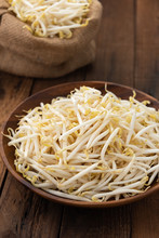 Bean Sprout In Wood Bowl Food Background