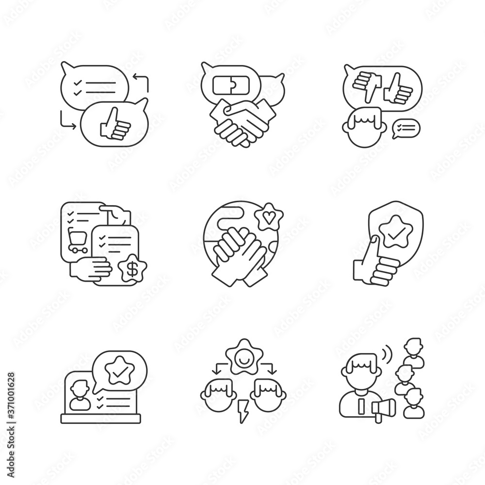 Soft skills linear icons set. Communication competence, self ...