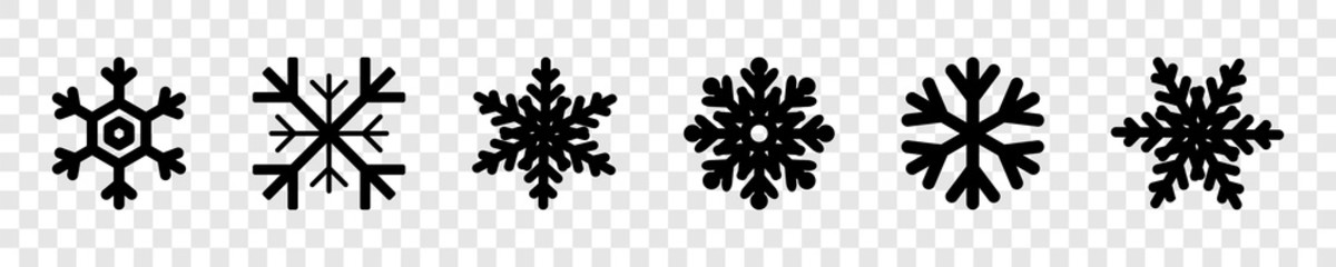 Wall Mural - snowflakes collection. black snowflakes, isolated. snowflake vector icons. six different snowflakes 