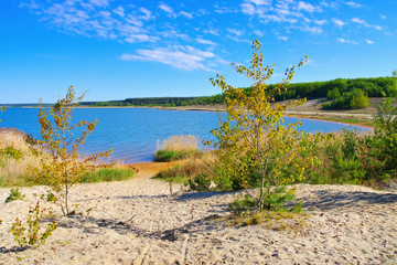 Sticker - Geierswalder See Strand im Lausitzer Seenland, Deutschland - Geierswalder Lake beach in Lusatian Lake District, Germany