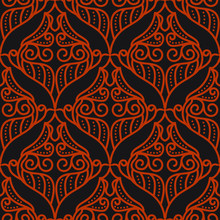 Damask Vintage Floral Pattern, Vector Illustration. Orange Brown Background