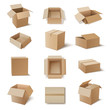 © Vikivector - Kraft cardboard boxes for storage products, household goods. Carton packaging, shipping containers.