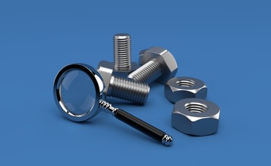 Poster - Bolt and nut with magnifying glass