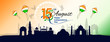 © ImagnixPro - Banner or Header designed of 15th August Happy Independence Day of India, with stylish text, flying kites and famous monuments of India. Vector Illustration