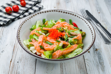 Wall Mural - mixed salad with salmon and greens