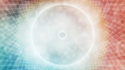 Wall Mural - Teal and orange abstract line art sacred geometry circles, textured bokeh background