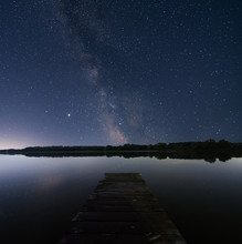 Night Sky Over Lake With Litle Pier