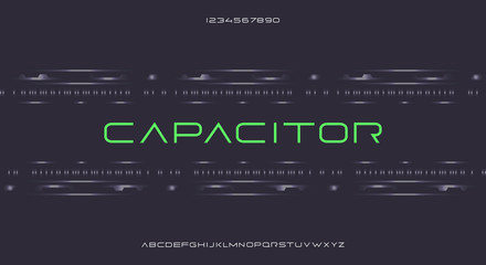 Wall Mural - Capacitor, an Abstract modern minimalist thin geometric futuristic alphabet font. digital space typography vector illustration design