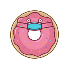 Wall Mural - kawaii pink donut wearing protective face mask cartoon