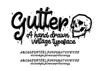 Graffiti font. Spray paint effect alphabet isolated on white. Hand drawn typeface with realistic grunge effect for a logo, cards, invitations, posters, banners. Vector illustration. 