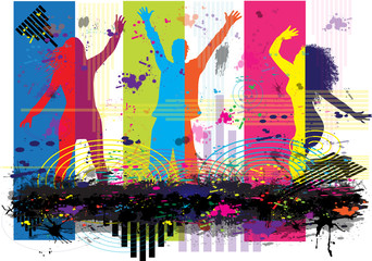 Wall Mural - Dancing people silhouettes. Abstract background.