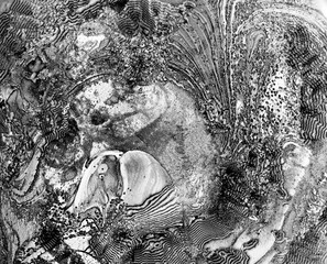 Wall Mural - 3d render of abstract black and white 3d background texture with part of old deformed organic planet earth ground with kraters and damaged surface with scratches