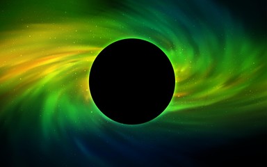 Wall Mural - Dark Green, Yellow vector cover with a black hole, nebula. Colorful black hole with shining night sky stars. Backdrop for Black Friday promotions.